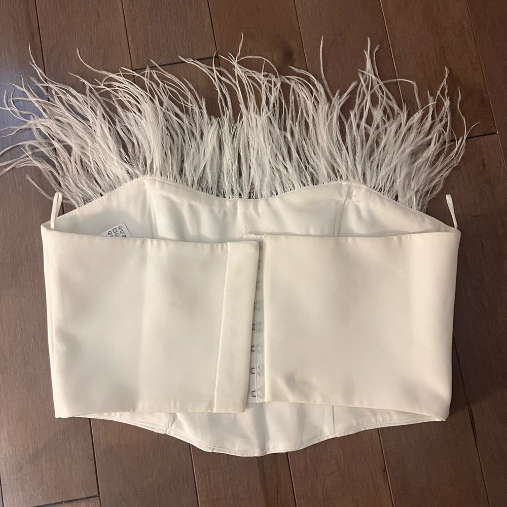 Zara White feather bustier top // Small - Picture 3 of 5